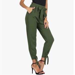 Olive Green Tie-Waist Women's Pants